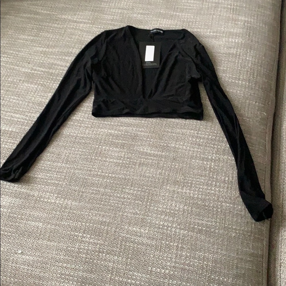 Prettylittlething black long sleeve crop top, new